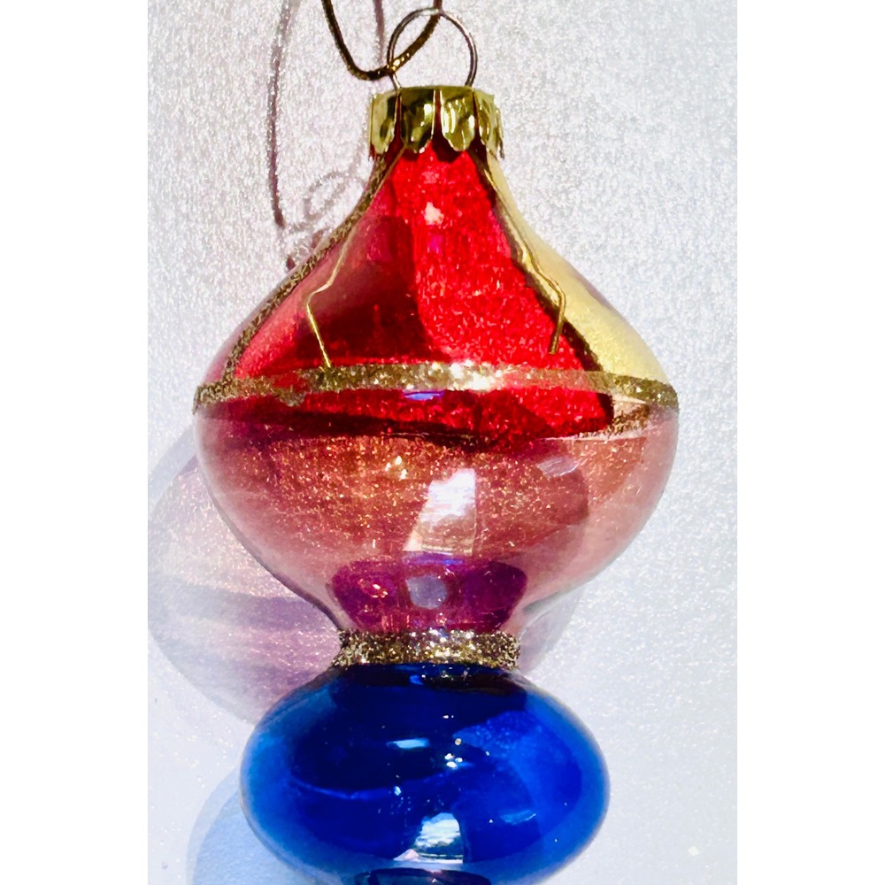 Christmas Holiday Ornament Hand Blown Glass Multicolor Excellent Retro Finial - Picture 2 of 3